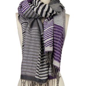 SAACHI Woven SCARF Reversible Grey/Purple Chevron, Stripes